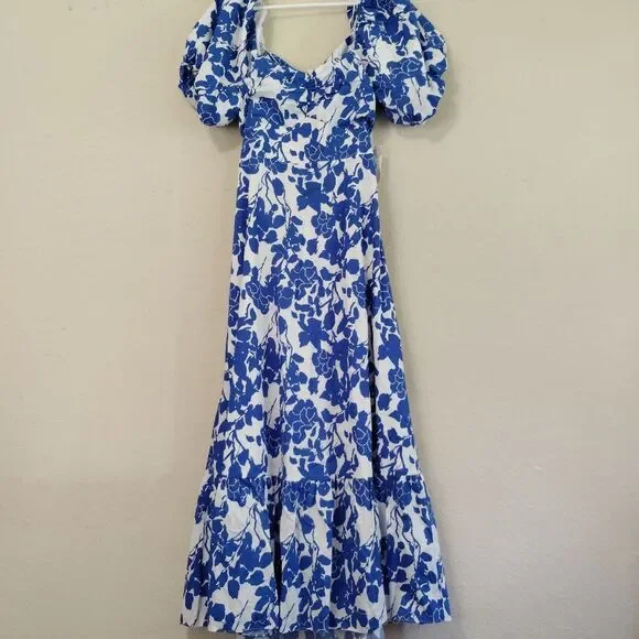 Hyacinth House Blue Seaport Tie Back Floral Midi Dress Cottagecore L - Picture 3 of 11